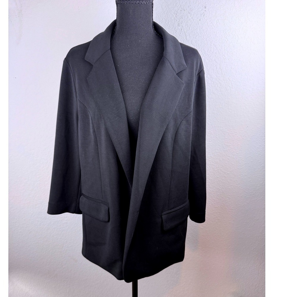 Skies Are Blue Black Open Front Blazer Jacket 1X Plus Stretch Career Office